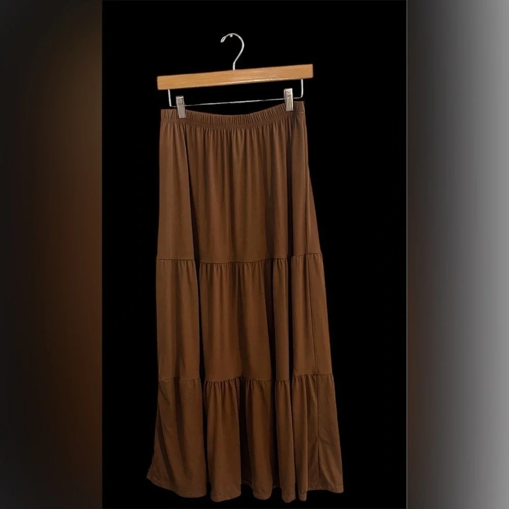 Indero Brown Tiered Maxi Skirt Bohemian Boho Festival Casual Cottagecore